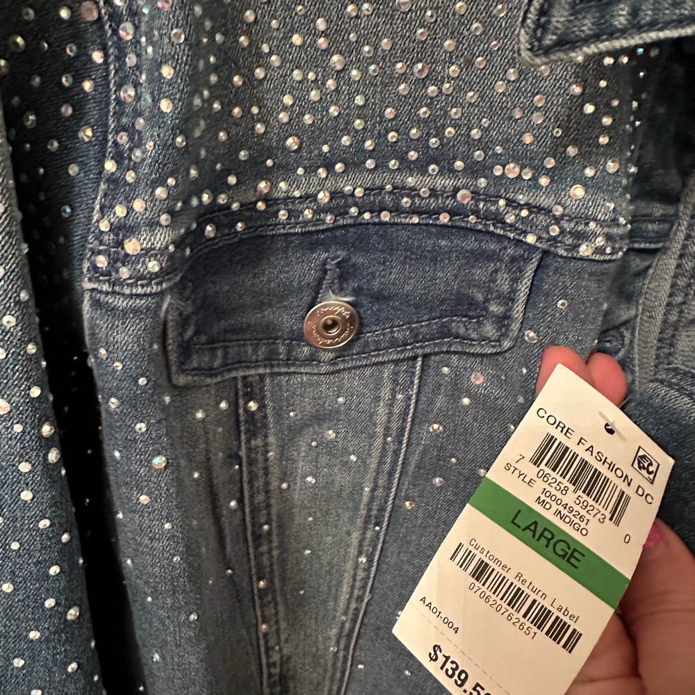 INC rhinestone embellished denim jean jacket